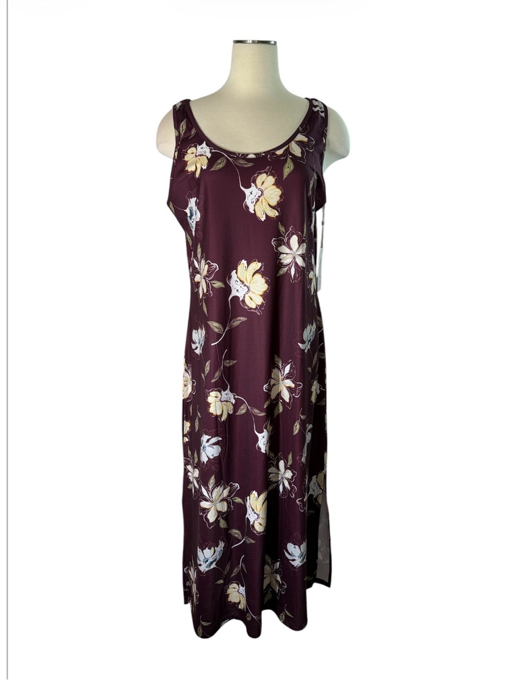 Dearmsrose NWT Women’s Sleeveless Floral Maxi Dress in Deep Plum Size XL